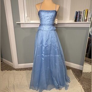 Faviana Light Blue Beaded Corset Evening Gown NWT 3/4